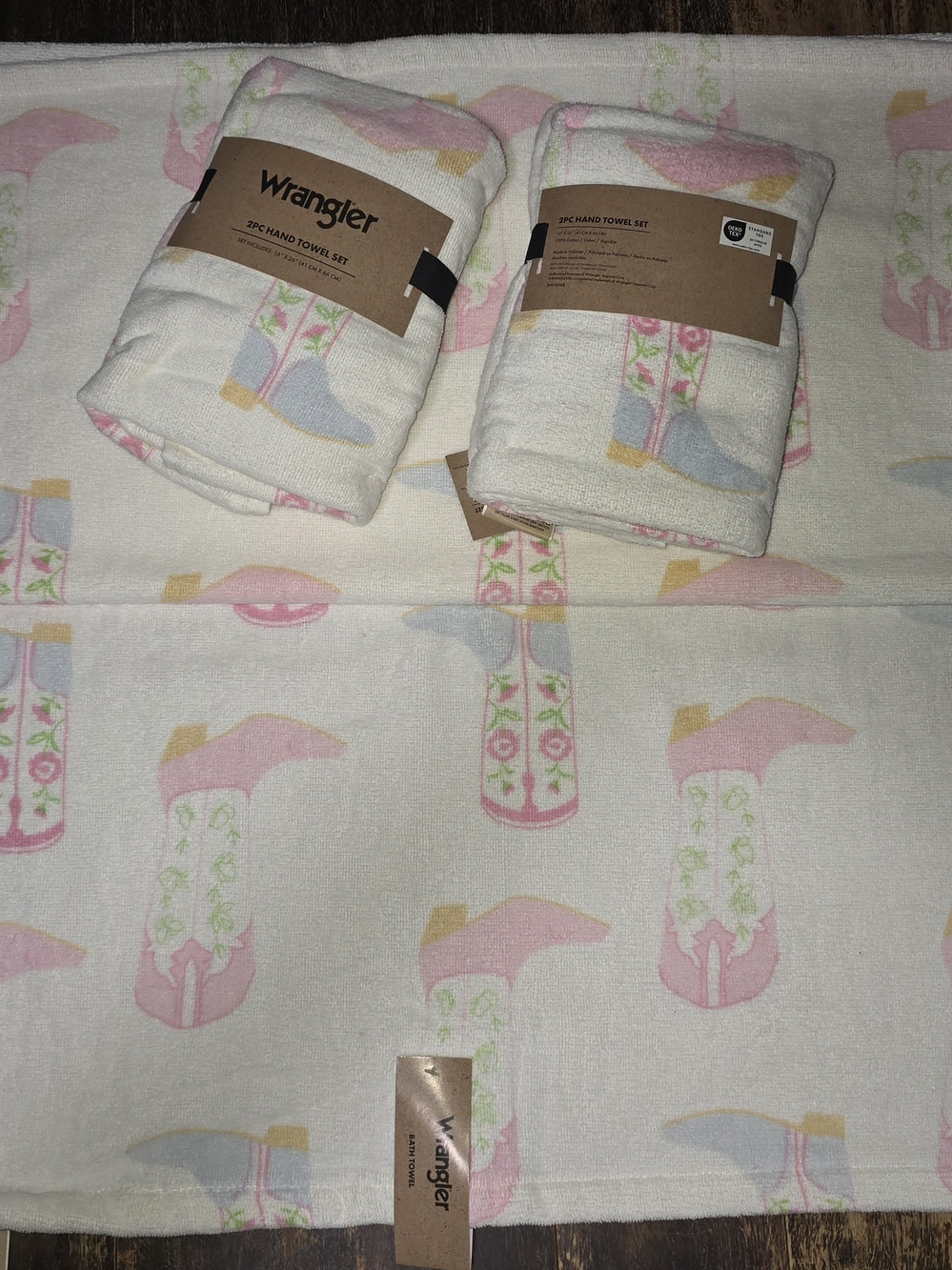 Wrangler Cowgirl Boot Print Bath and Hand Towel Bundle